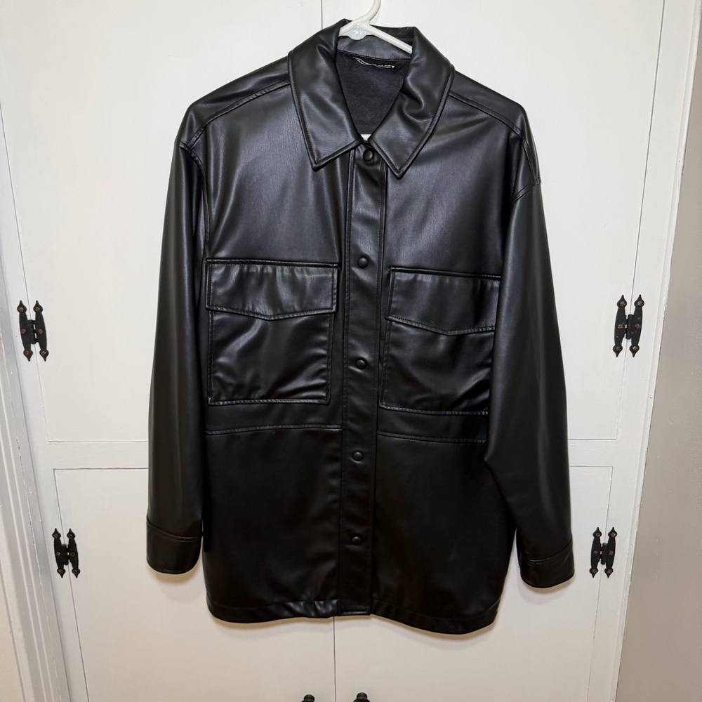 Zara Faux Vegan Leather Jacket snap button